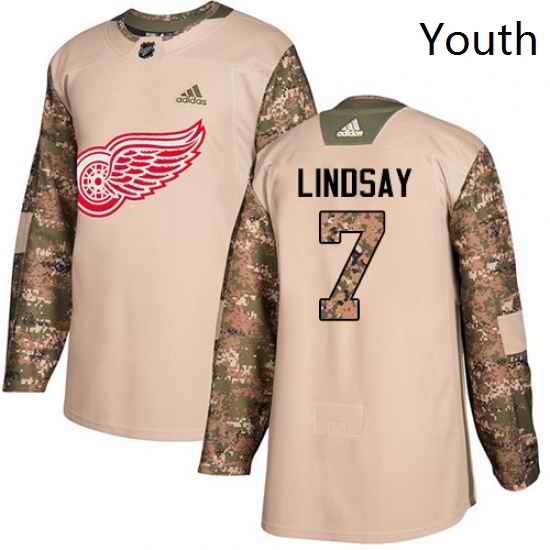 Youth Adidas Detroit Red Wings 7 Ted Lindsay Authentic Camo Veterans Day Practice NHL Jersey